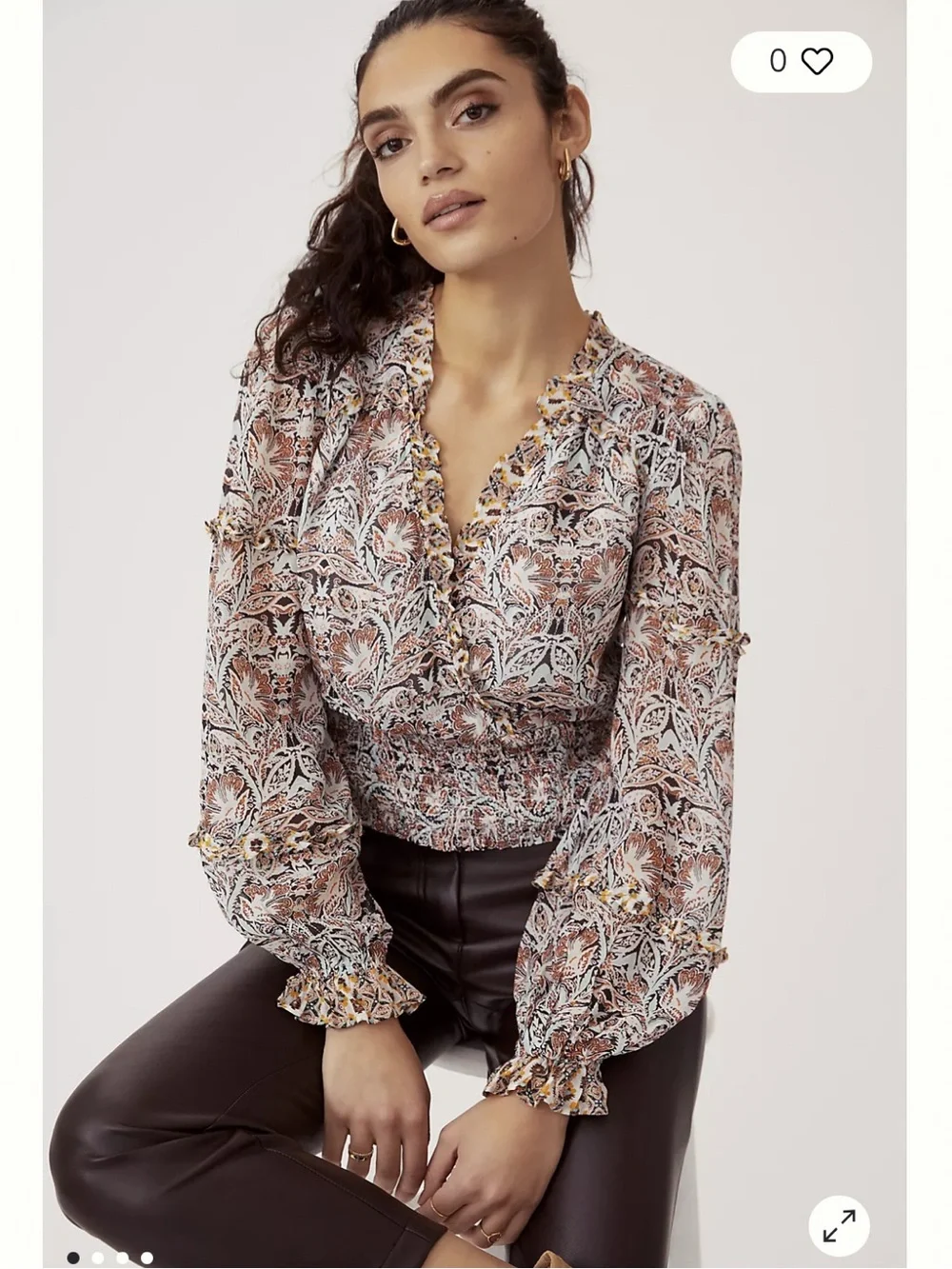 Anthropologie Multi-Color Floral Ruffle V-Neck Blouse
